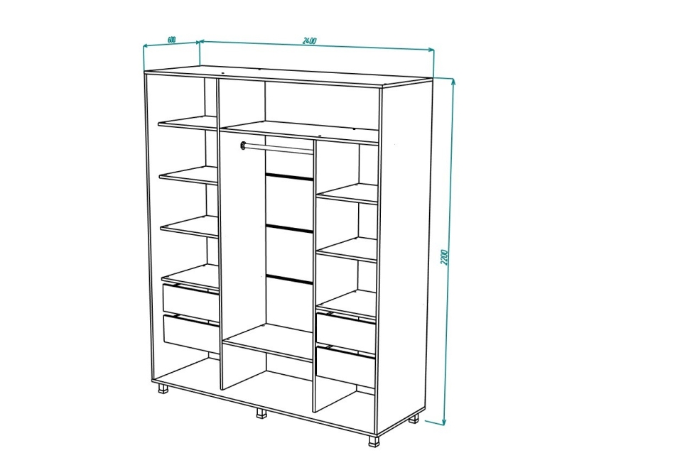 Шкаф купе МЛ -4 + F1+F2+F1 (2400*2200*600)