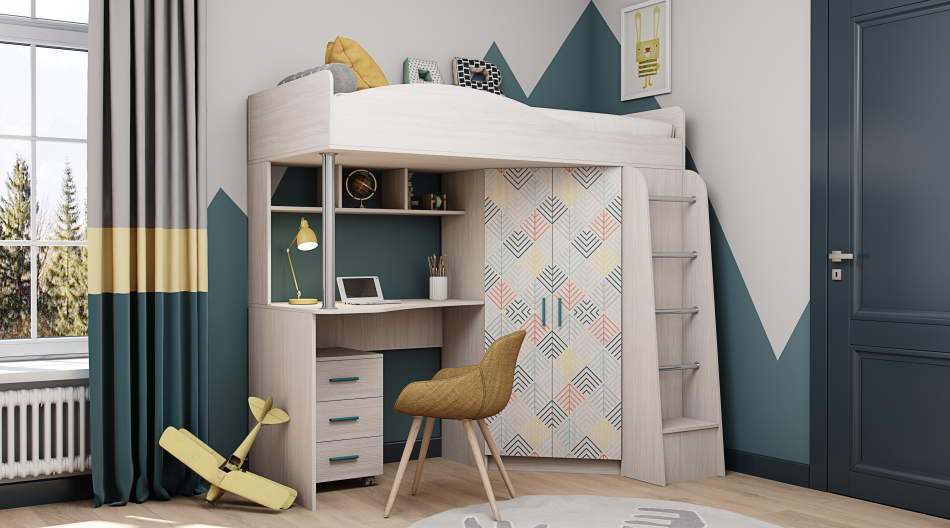 КАПРИЗ  1 Кровать - чердак с угловым шкафом (0,80х1,80) с осн., Не годен