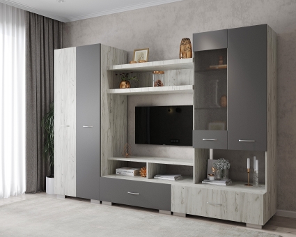 Гостиная МЛ-1 Вар.2(Мод. сист. №-1 центр. сек.), Собран Гостиная МЛ-1 Вар.2(Мод. сист. №-1 центр. сек.), Собран