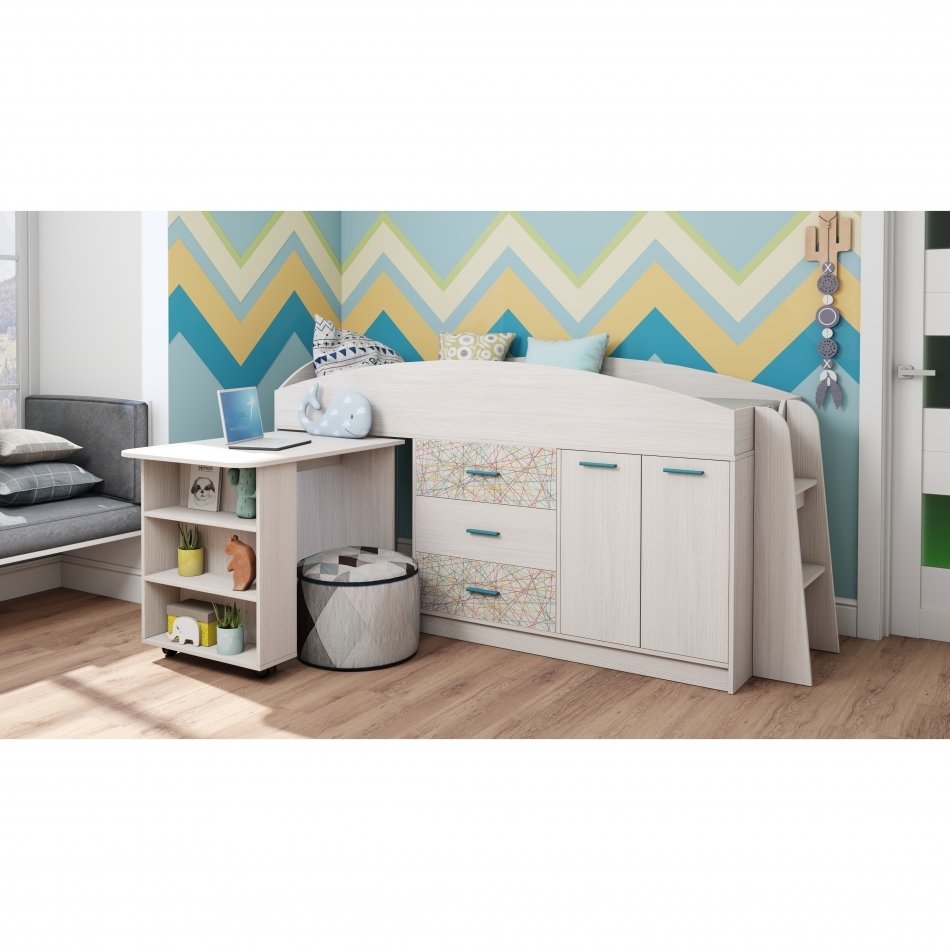 КАПРИЗ 12  Кровать - чердак с выкатным столом  (0,80х1,9) с осн.