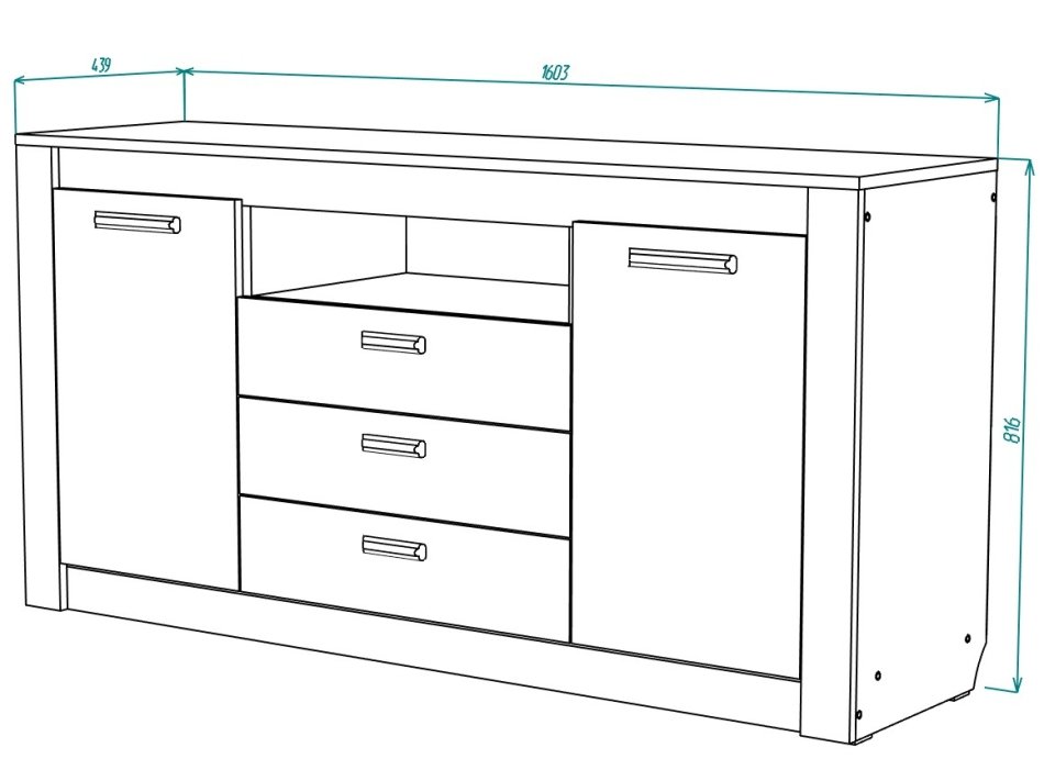 Гамма №12 комод 3 ящика двухстворчатый 1600 МЛ, Собран