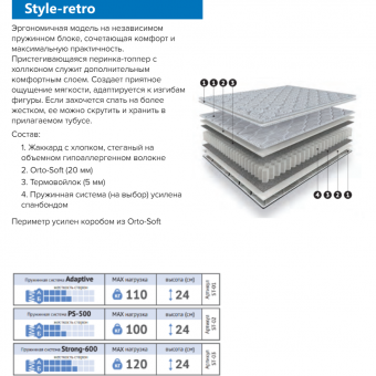 Матрас  Style-retro PS-500 ST-02 160 х 200