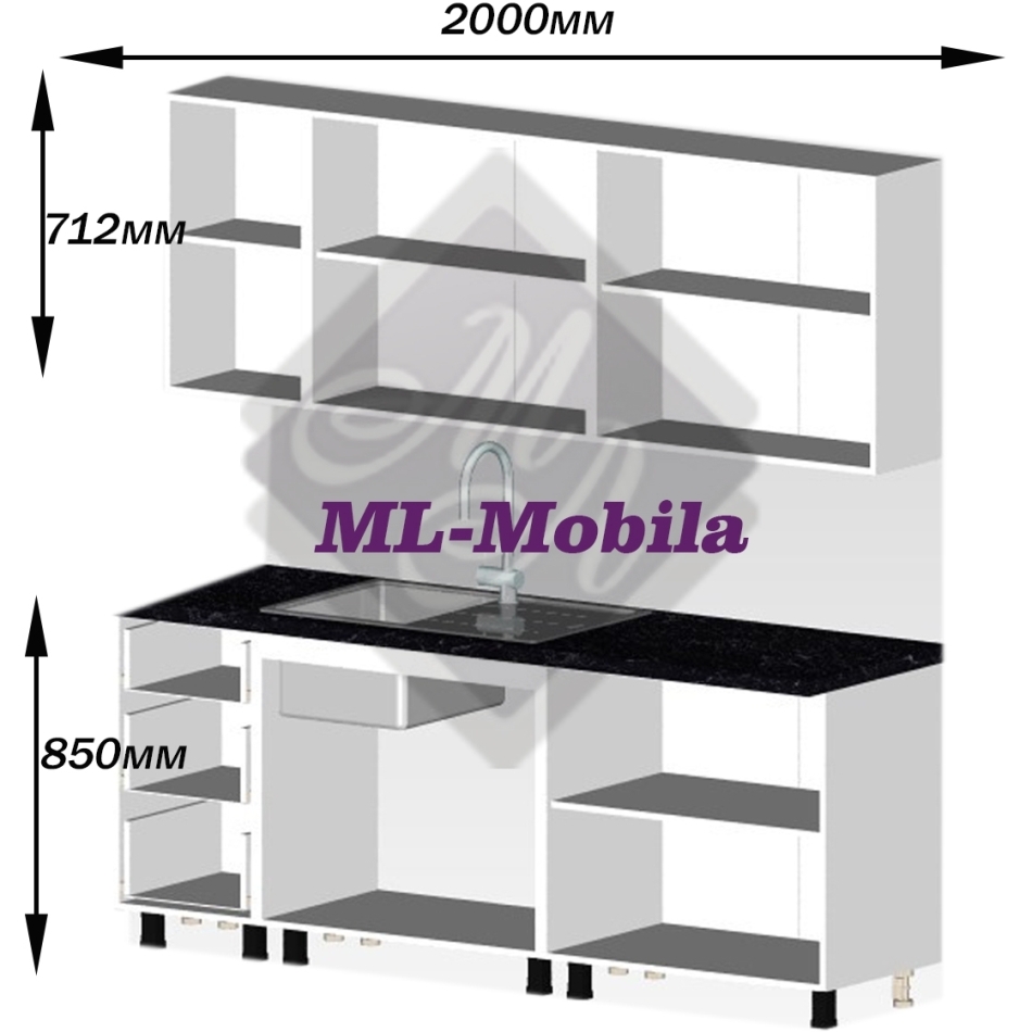 Bucătărie Omega 2,0 m cu vitrină (fără blat)