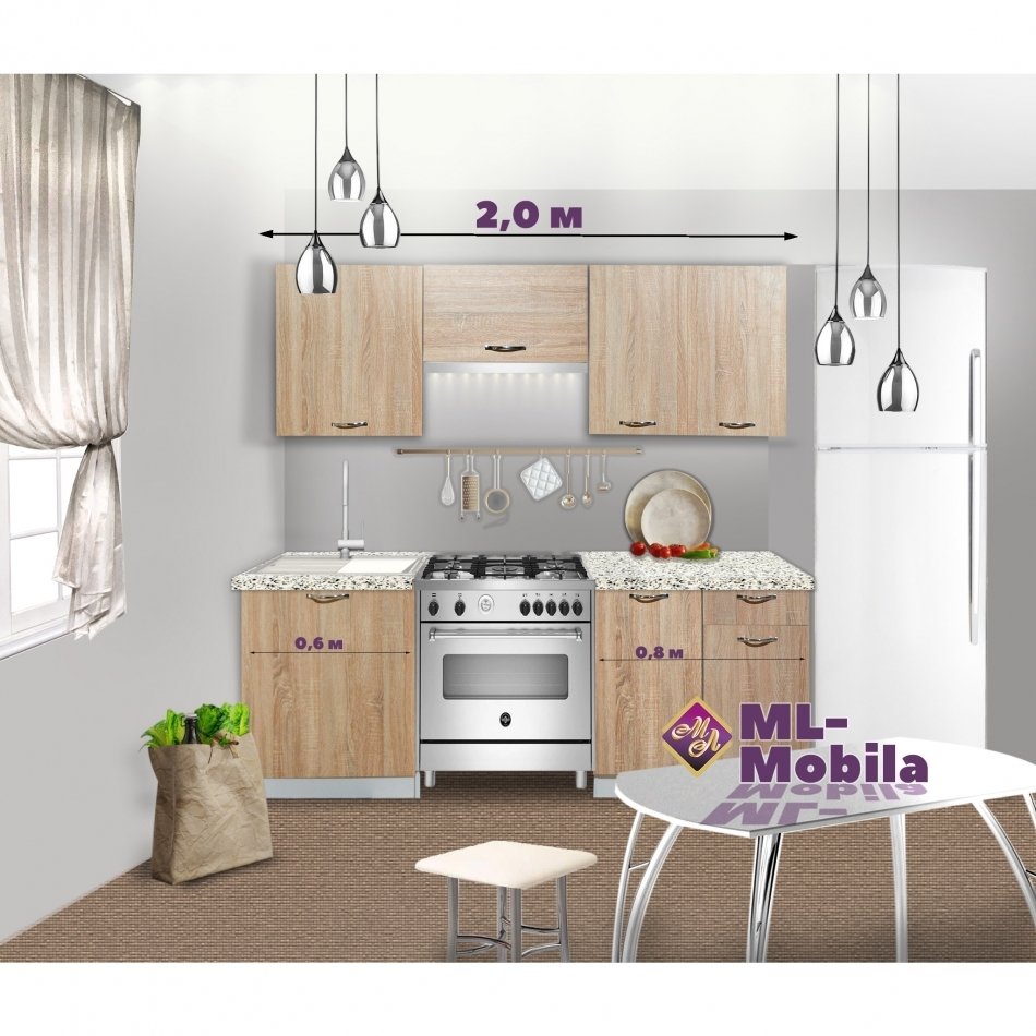 Кухня  Омега - 3 (2,00 / 1,40м)(без столешницы)