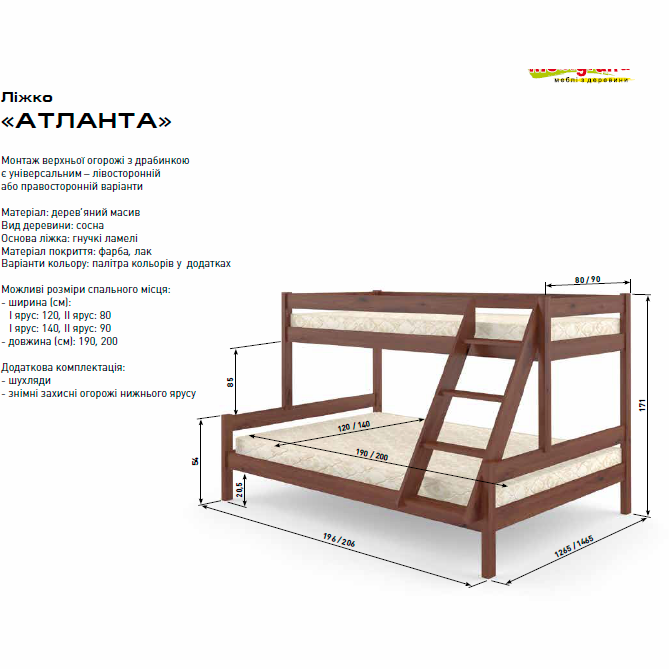 АТЛАНТА 140 / 90 х 200 (2х ярус)  (Мебигр)